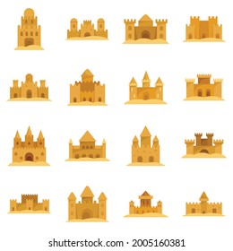 Castle sand icons set. Flat set of castle sand vector icons isolated on white background