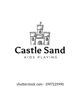 Castle Sand Kids Playing In Beach Logo Vector Illustration Template Icon Design