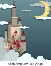 Castle scene at night time illustration