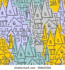 Castle seamless pattern. Sketch of  old Royal Castle. Vector background