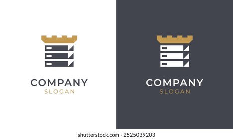 Plantilla de diseño de logotipo de estante de castillo. Paletas de madera o cajón de madera del armario del hogar o símbolo del gabinete de almacenamiento del paño