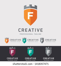 Castle Shield F Letter Logo Design - Vector File