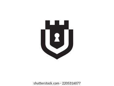 castle and shield logo. building vector icon