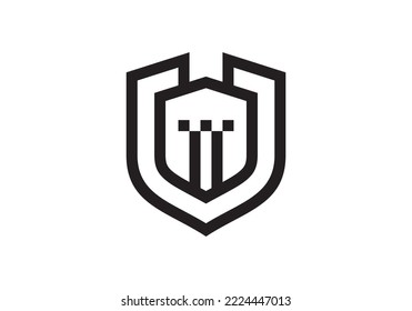 castle and shield logo. building vector icon