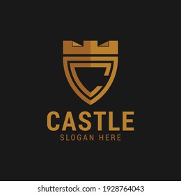 Castle shield logo with creative letter C logo icon