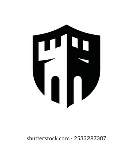 Logotipo do escudo do castelo. Vetor de design de logotipo de forte seguro