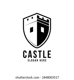 castle shield logo vector icon illustration design