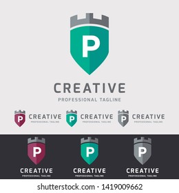 Castle Shield P Letter Logo Design - Vector File