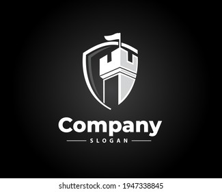 castle shield secure protection logo design illustration