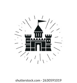 Castle sign template design. Emblem, symbol or badge. Illustration in flat style.