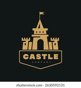 Castle sign template design. Emblem, symbol or badge. Illustration in flat style.