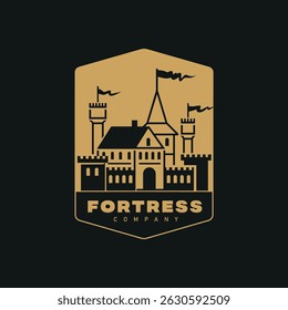 Castle sign template design. Emblem, symbol or badge. Illustration in flat style.