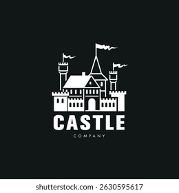 Castle sign template design. Emblem, symbol or badge. Illustration in flat style.