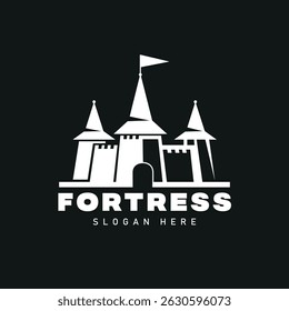 Castle sign template design. Emblem, symbol or badge. Illustration in flat style.