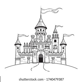 Medieval Castle Rainbow Gradient Fill Linear Stock Vector Royalty Free Shutterstock