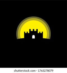 castle silhouette with yellow background