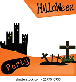 Castle Sillhouette Halloween Party Photo Border Orange Picture Frame Grave Yard Silhouette Catacomb Cross Tomb Christian Grava Frame