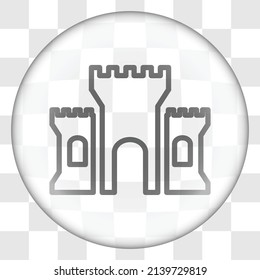 Castle simple icon. Flat design. Glass button on transparent grid.ai