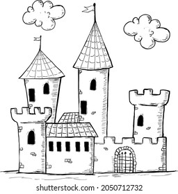 Castle sketch - hand drawn vector illustration on white background