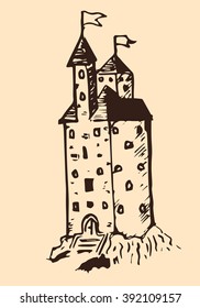 Castle sketch on beige background