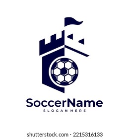 Castle Soccer logo template, Football castle logo design vector
