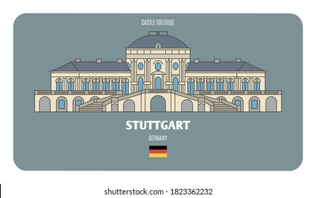 Castle Solitude in Stuttgart, Germany. Architectural symbols of European cities. Colorful vector 