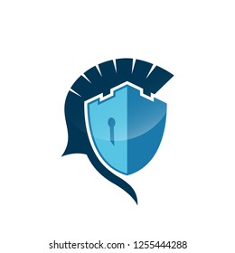 Castle spartan shield logo template, Danger skull protecting badge emblem vector logo icon