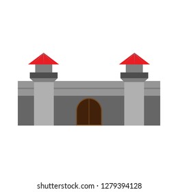Castle stone history vector icon. Outdoor town medieval fantasy monument exterior concept tower