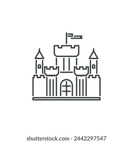 Castle, stronghold, building, architecture, flag, wall icon, vector illustration