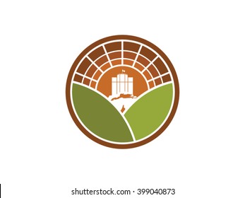 Castle , sun, leaf logo vector
