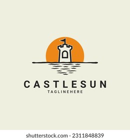 Castle sun modern logo design on the beach