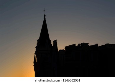 Castle sunset silhouette