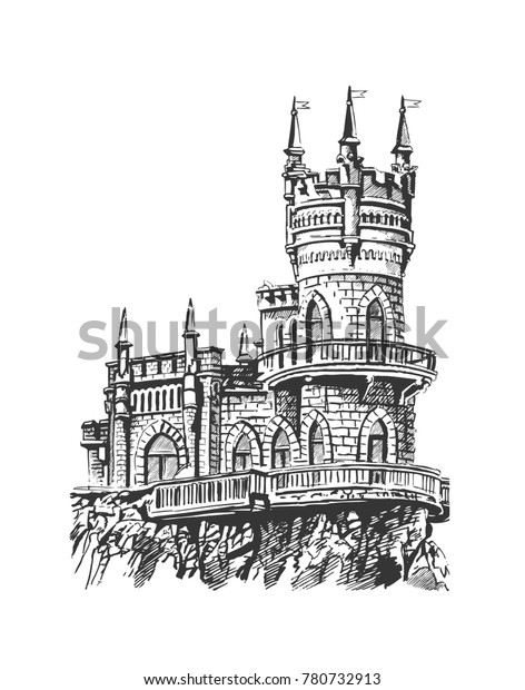 Castle Swallows Nest Crimea Graphic Sketch Stock Vector (Royalty Free