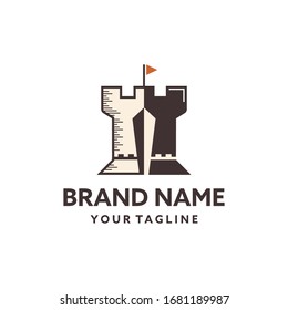 castle sword logo design template sign