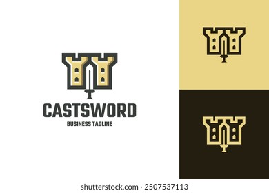 castle sword vector logo design