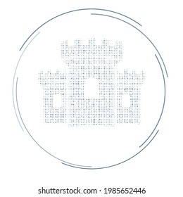 The castle symbol filled with dark blue dots. Pointillism style. Vector illustration on white background