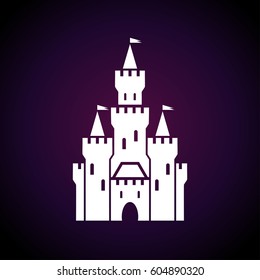 castle symbol icon with flags isolated on dark background