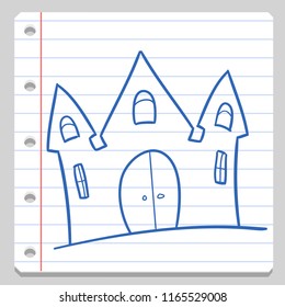 Castle Terror Halloween Notebook School Doodle Icon Symbol Sketch Line Art