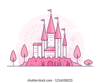 Castle - thin line design style vector illustration
