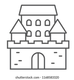 Castle thin line icon, architecture and fort, haunted house sign, vector graphics, a linear pattern on a white background, eps 10.