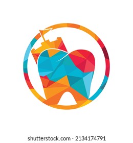 Castle tooth logo template. Dentist fort vector logo design.	