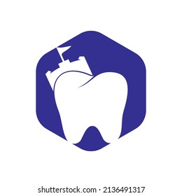 Castle tooth logo template. Dentist fort vector logo design.	