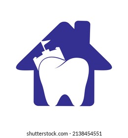 Castle tooth logo template. Dentist fort vector logo design.	