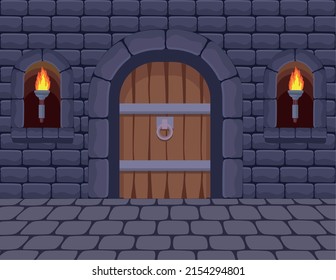 castle torches and door scene