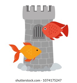 castle tower aquarium with color fish
