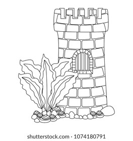 castle tower aquarium with seaweed decoration