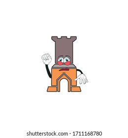 castle tower cartoon characters design with expression. mascot character design