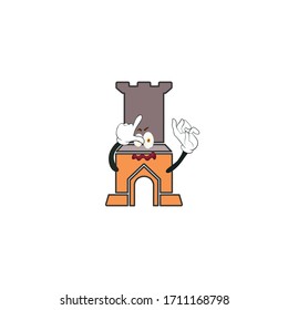 castle tower cartoon characters design with expression. mascot character design