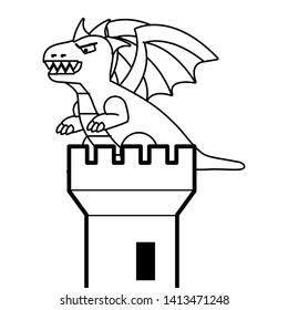 Castle tower and dragon design vector illustration