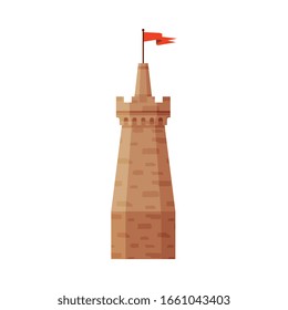 Burgturm mit Flagge, Teil der mittelalterlichen Festung Vektorillustration Illustration